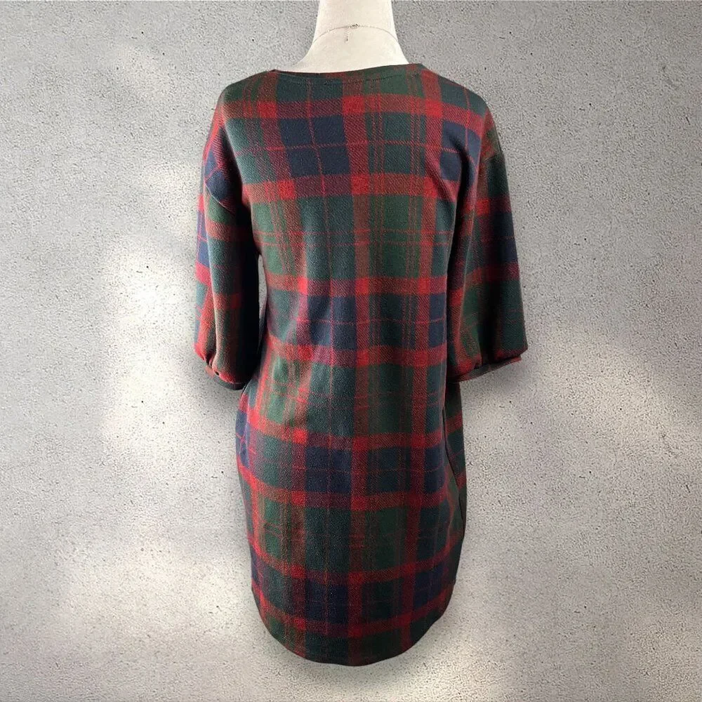 Zara Trafaluc Plaid Babydoll Dress Women's S Mini 1/2 Sleeve Holiday Cottagecore - Picture 2 of 7